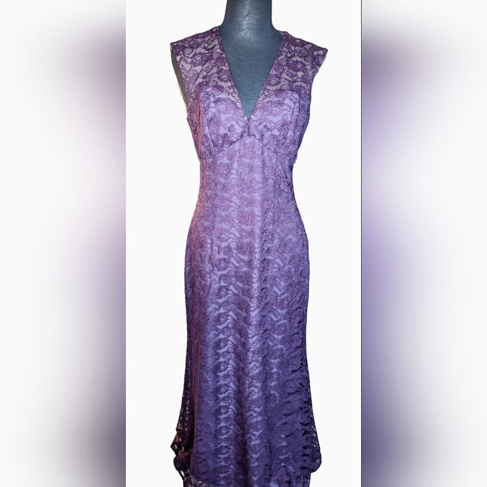 Wtoo Purple Lace Floor Length Formal Prom Dress SZ 10
